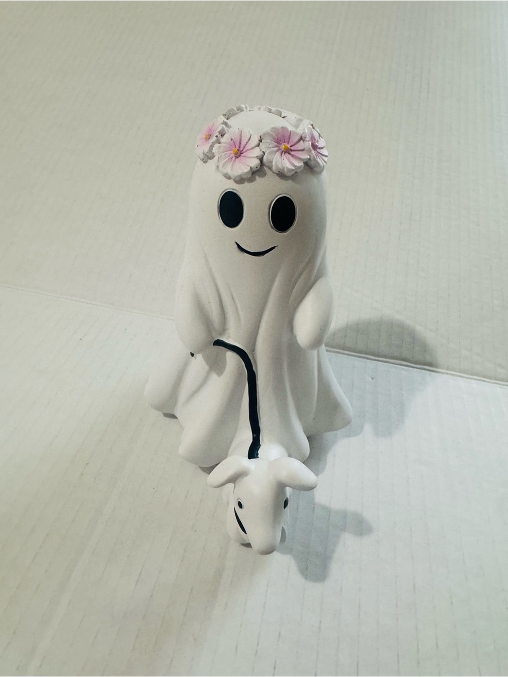 Halloween ghost with dog on leash Figurine with Floral Crown BNWT